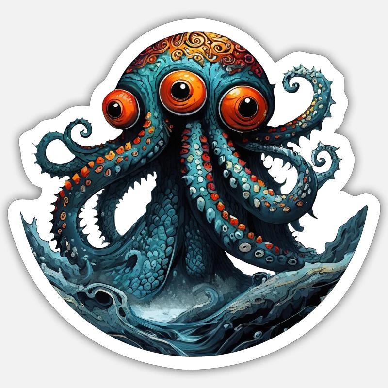 Poulpe coloré - Sticker taille S (10 x 10 cm) - blanc mat