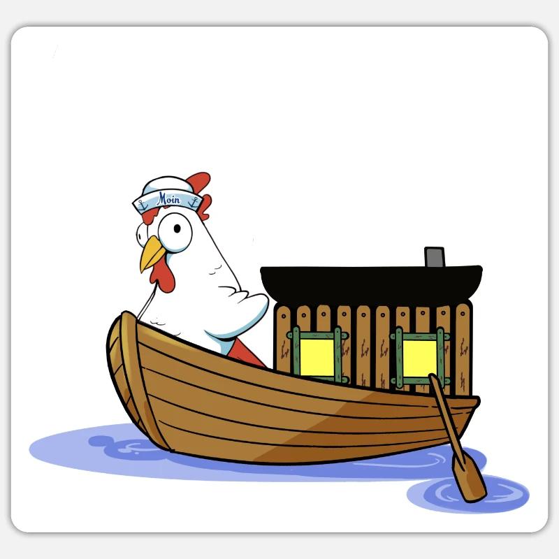 Matrose Huhn Seemann maritim Boot Ahoi Kind - Sticker Größe S (10 x 10 cm) - Mattweiß