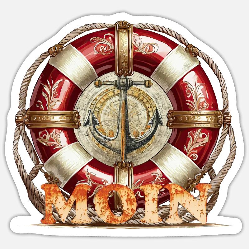 Moin mit Rettungsring - Sticker Größe S (10 x 10 cm) - Mattweiß