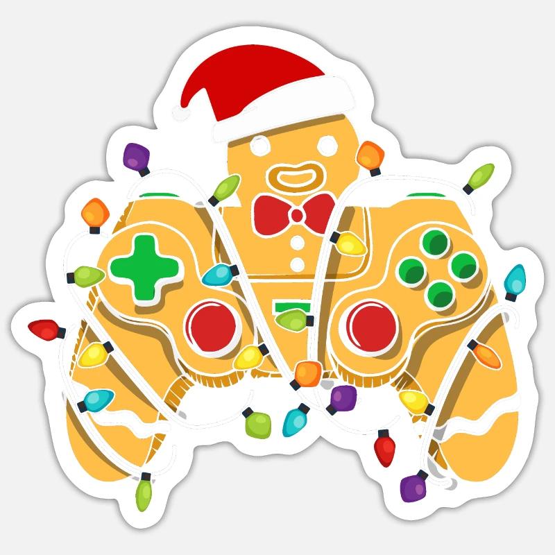 Christmas Gaming Controller Gingerbread - Sticker size S (10 x 10 cm) - white matte