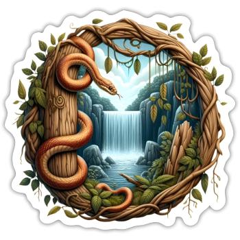 Schlange vor Wasserfall - Sticker Größe S (10 x 10 cm) - Mattweiß - Vorne