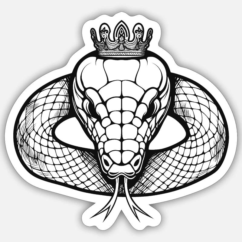 Serpent noir et blanc couronné - Sticker taille S (10 x 10 cm) - blanc mat