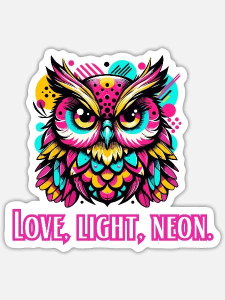 Liebe, Licht, Neon Eule - Sticker Größe S (10 x 10 cm) - Mattweiß