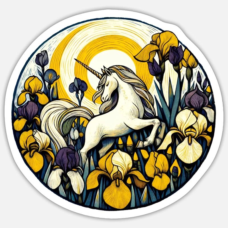 Retro-Einhorn - Sticker Größe S (10 x 10 cm) - Mattweiß