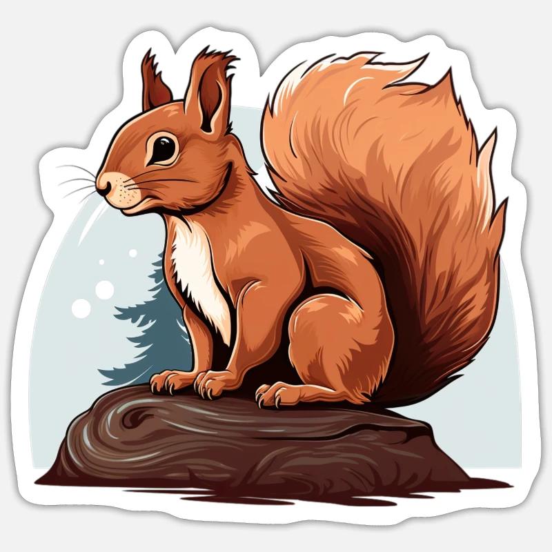 Herbst Eichhörnchen Wald Szene Sticker Größe S (10 x 10 cm)