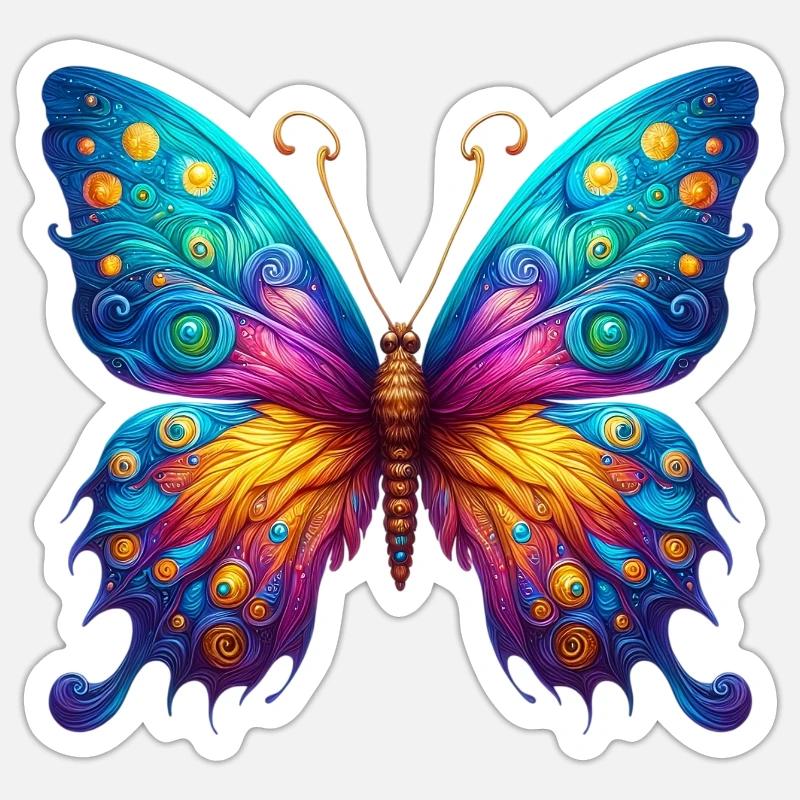 Papillon Van Gogh - Sticker taille S (10 x 10 cm) - blanc mat