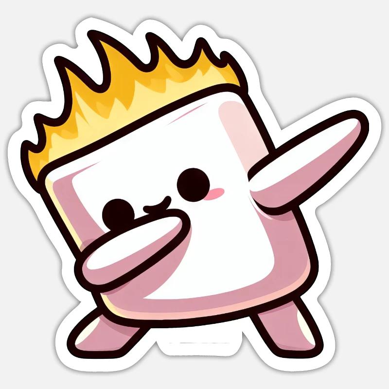 Marshmallow Fire Flame Grilling Dab - Sticker taille S (10 x 10 cm) - blanc mat