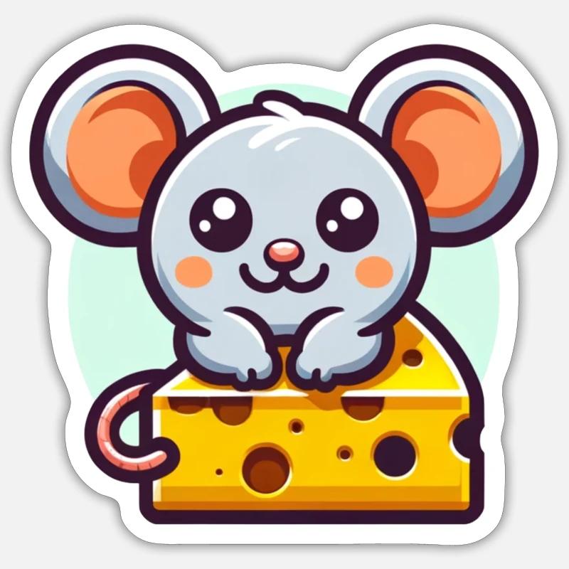 Mouse with cheese - Sticker size S (10 x 10 cm) - white matte