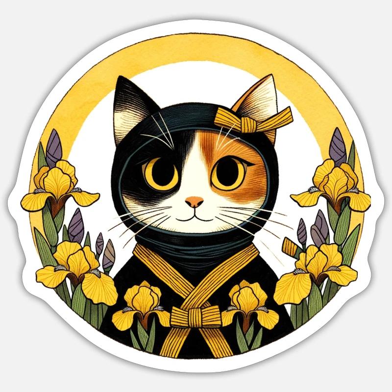 Chat Ninja - Sticker taille S (10 x 10 cm) - blanc mat