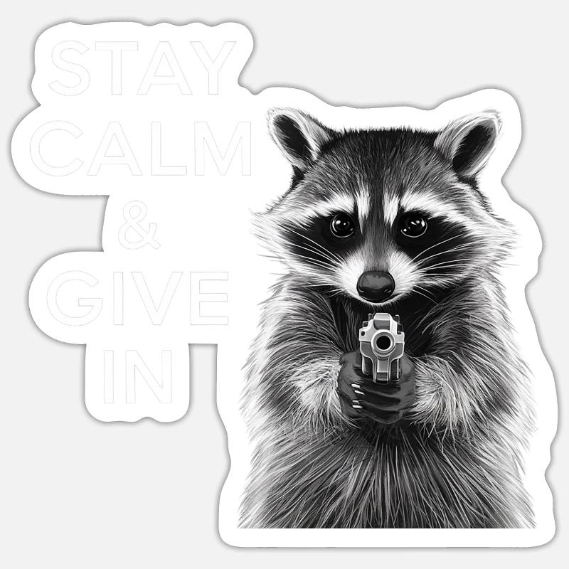 Mème raton laveur - Sticker taille S (10 x 10 cm) - blanc mat