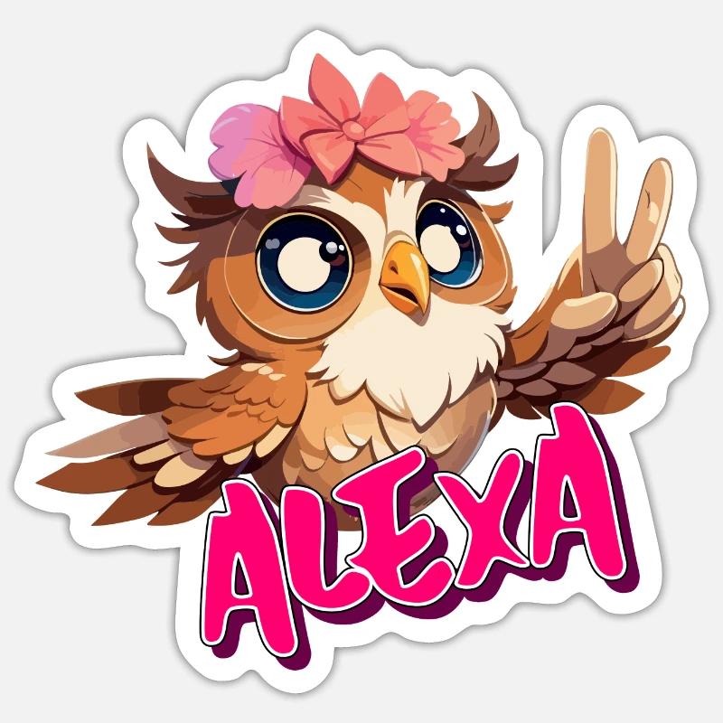 ALEXA - Schöner Mädchen Name mit süßer EULE Sticker Größe S (10 x 10 cm)