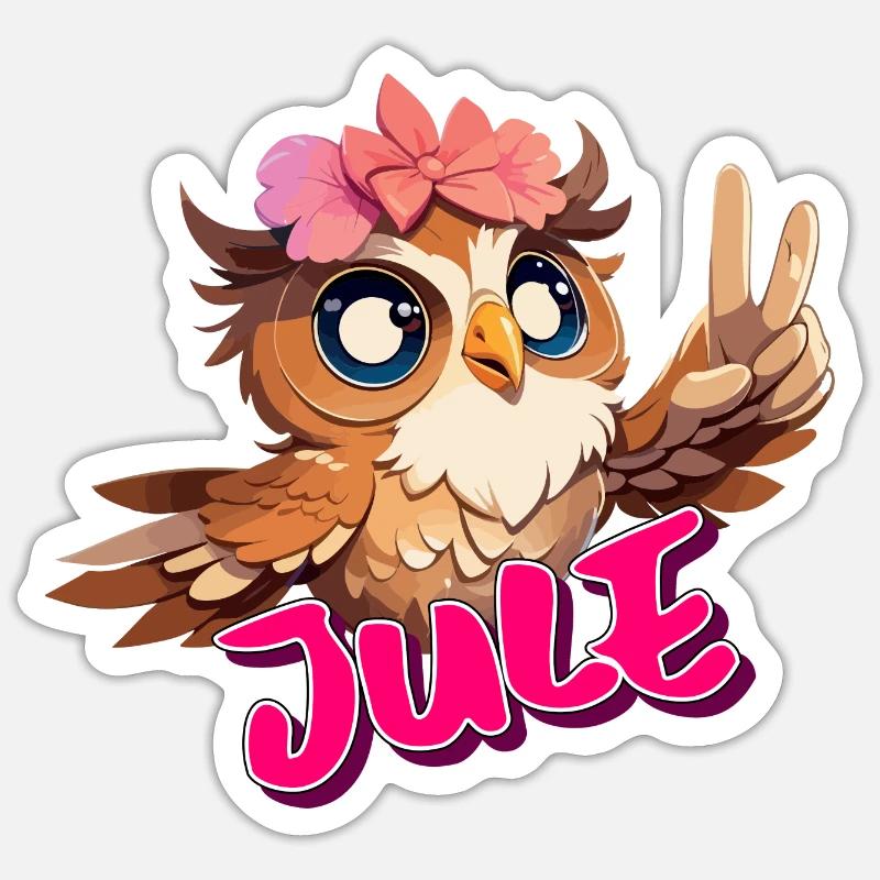 JULE - Schöner Mädchen Name mit süßer EULE Sticker Größe S (10 x 10 cm)