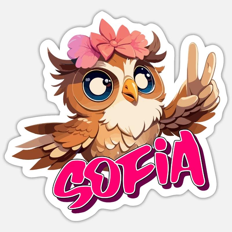 SOFIA - Schöner Mädchen Name mit süßer EULE Sticker Größe S (10 x 10 cm)