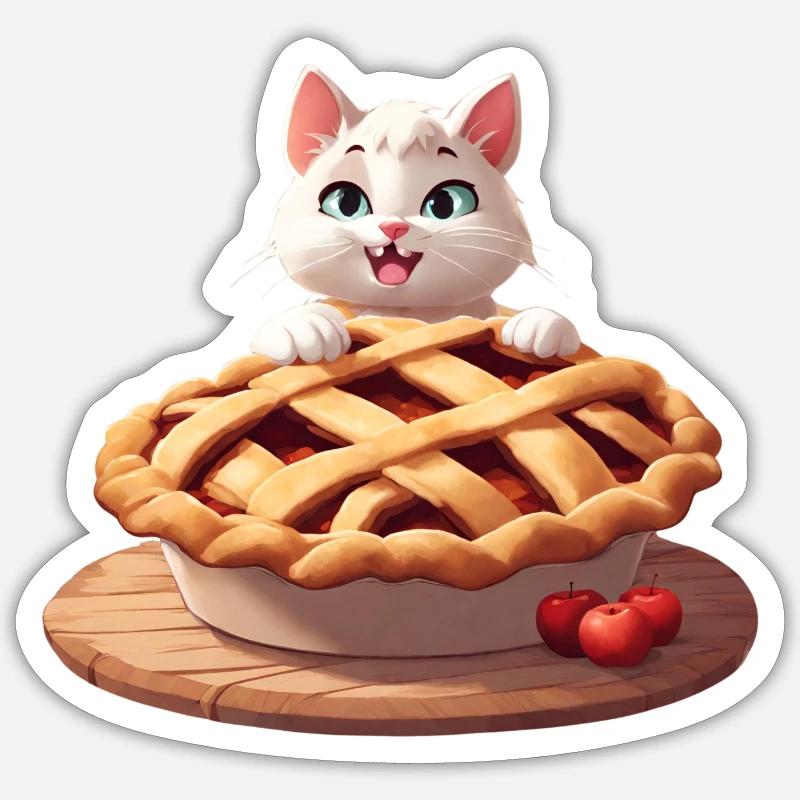 Angora Cat on Apple Pie Sticker size S (10 x 10 cm)
