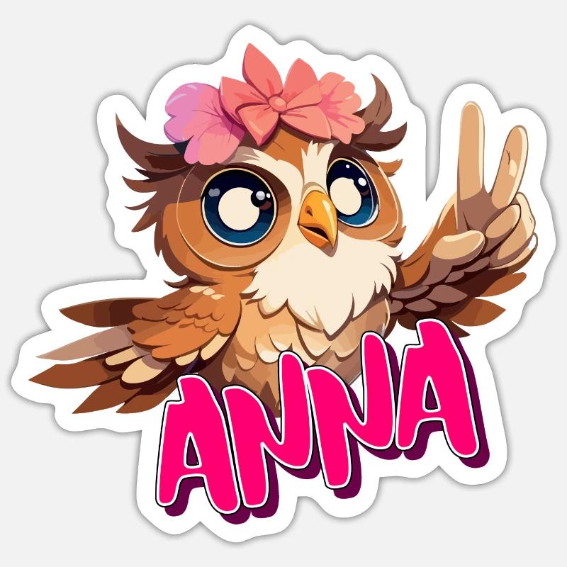 ANNA - Schöner Mädchen Name mit süßer EULE Sticker Größe S (10 x 10 cm)