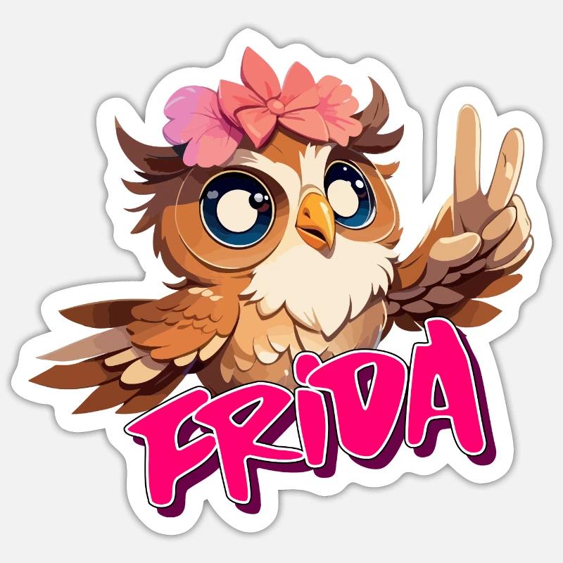 F R I D A - Schöner Mädchen Name mit süßer EULE Sticker Größe S (10 x 10 cm)