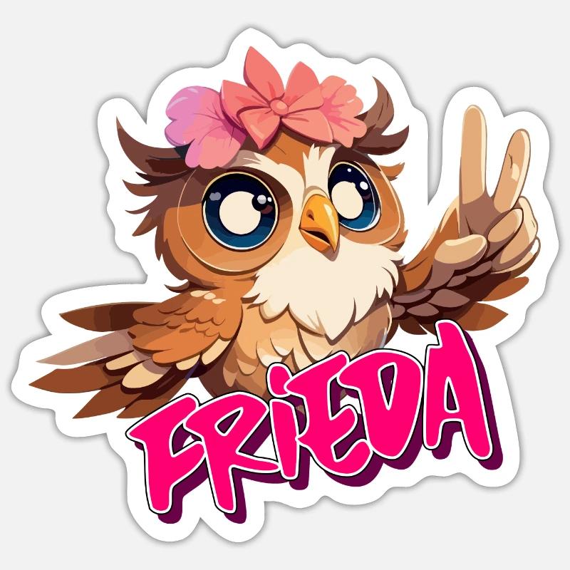FRIEDA - Schöner Mädchen Name mit süßer EULE Sticker Größe S (10 x 10 cm)