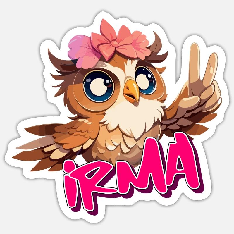 IRMA - Schöner Mädchen Name mit süßer EULE Sticker Größe S (10 x 10 cm)