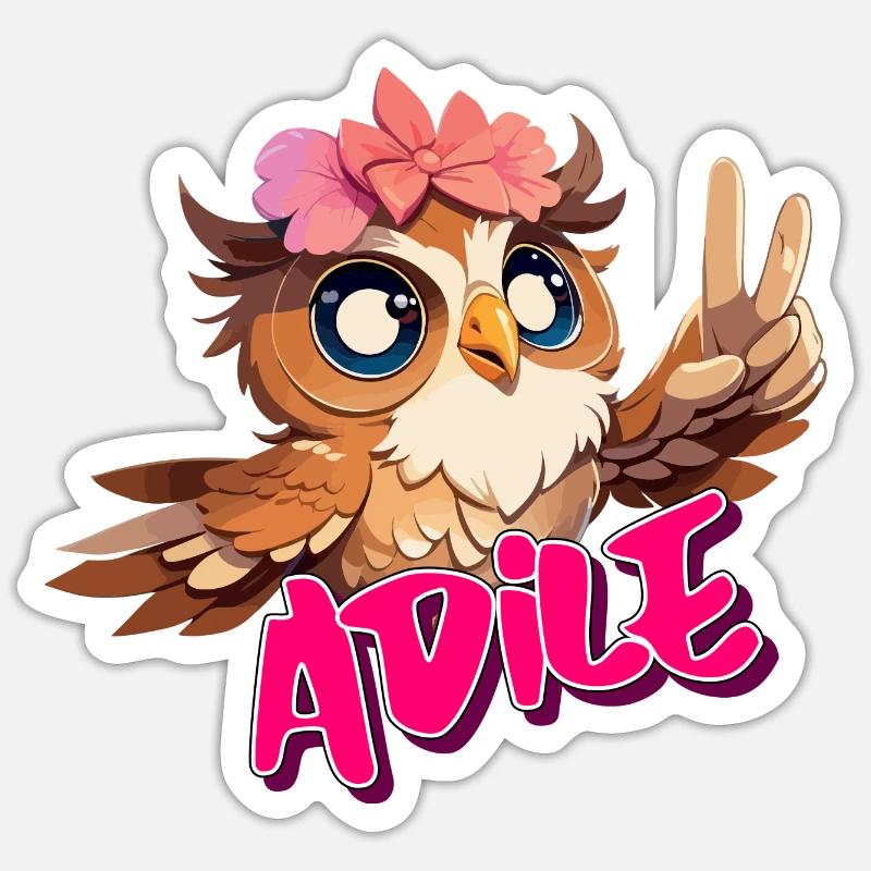 ADILE - Schöner Mädchen Name mit süßer EULE Sticker Größe S (10 x 10 cm)