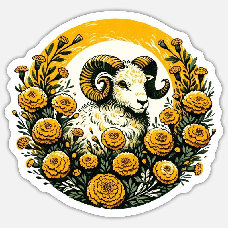 Widder Widder Ringelblume - Sticker Größe S (10 x 10 cm) - Mattweiß