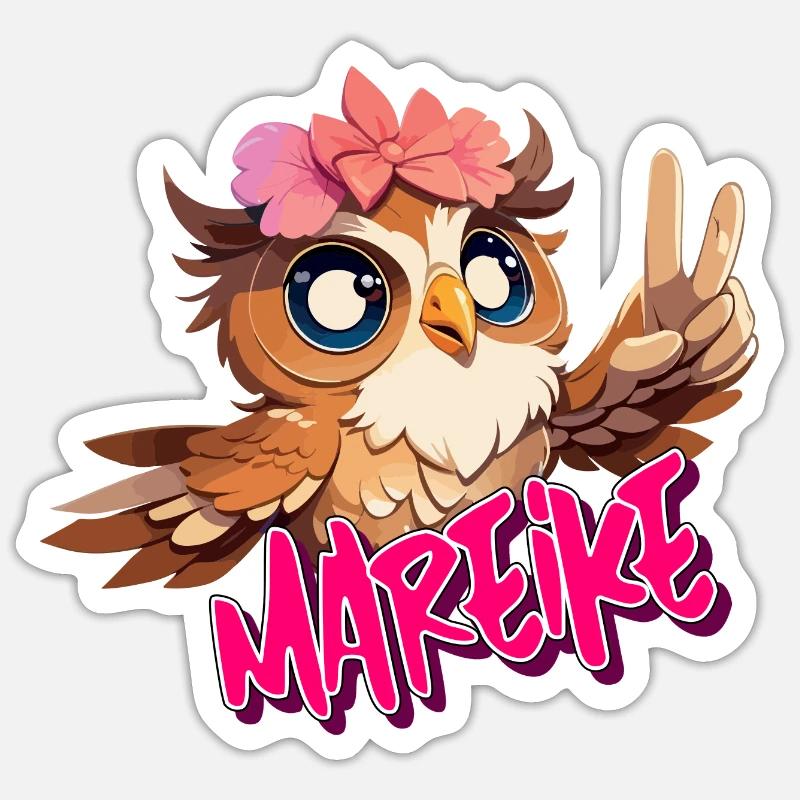 MAREIKE - Schöner Mädchen Name mit süßer EULE Sticker Größe S (10 x 10 cm)