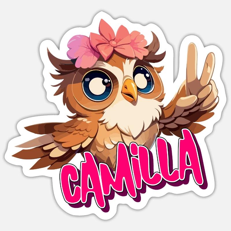 CAMILLA - Schöner Mädchen Name mit süßer EULE Sticker Größe S (10 x 10 cm)
