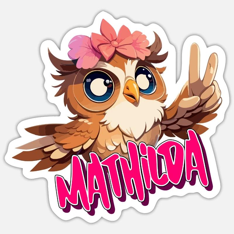 MATHILDA - Schöner Mädchen Name mit süßer EULE Sticker Größe S (10 x 10 cm)