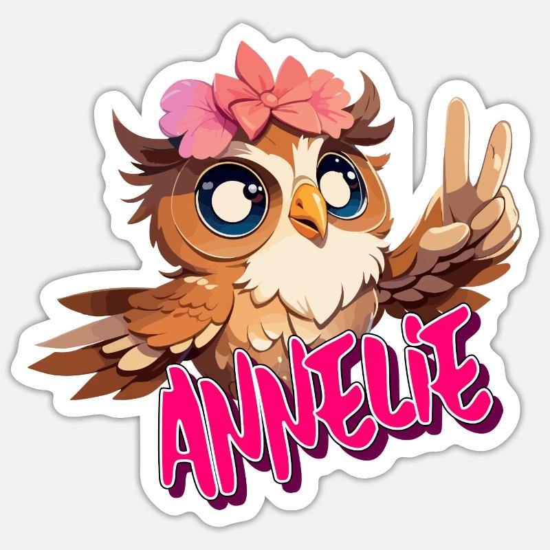 ANNELIE - Schöner Mädchen Name mit süßer EULE Sticker Größe S (10 x 10 cm)