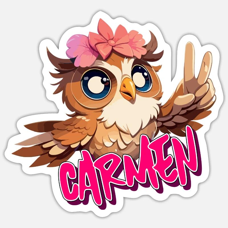 CARMEN - Schöner Mädchen Name mit süßer EULE Sticker Größe S (10 x 10 cm)