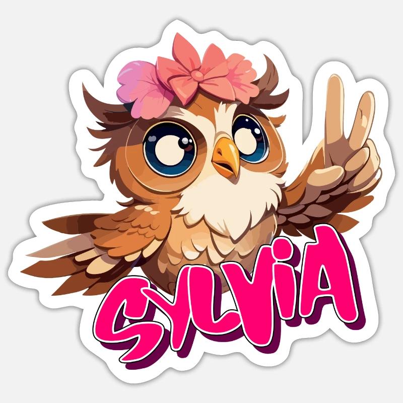 SYLVIA - Schöner Mädchen Name mit süßer EULE Sticker Größe S (10 x 10 cm)