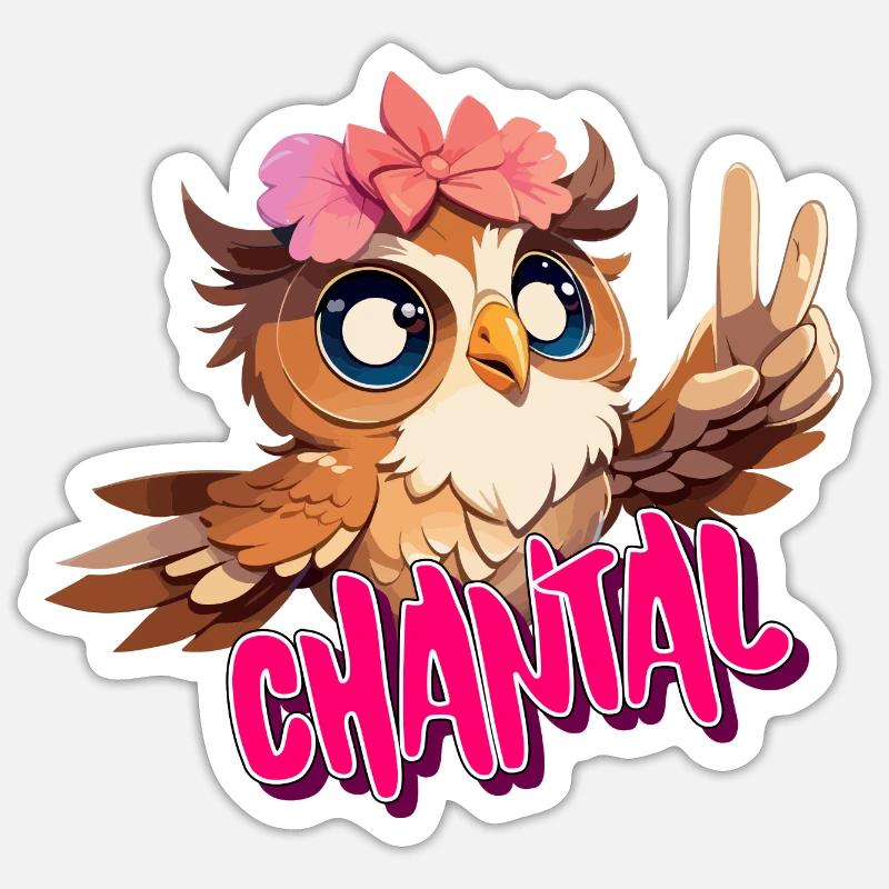 CHANTAL - Schöner Mädchen Name mit süßer EULE Sticker Größe S (10 x 10 cm)