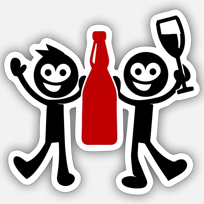 Strichmännchen Junggesellenabschied - Sticker Größe S (10 x 10 cm) - Mattweiß