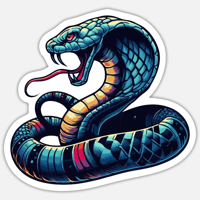 motif serpent Cobra dynamique et coloré - Sticker taille S (10 x 10 cm) - blanc mat