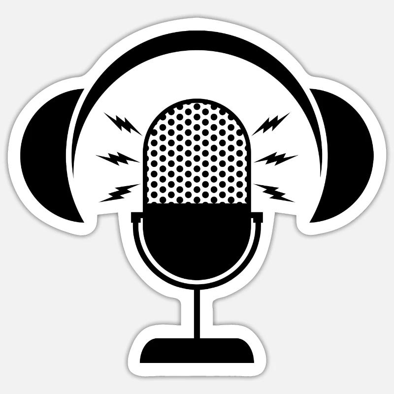 Microphone et casque de podcast - Sticker taille S (10 x 10 cm) - blanc mat