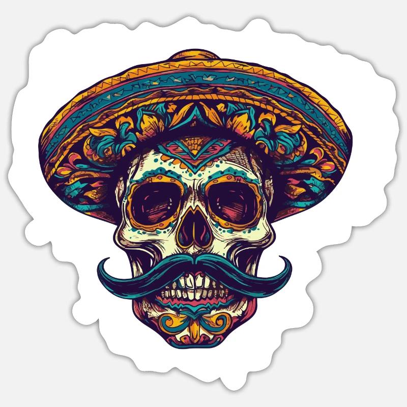 Crâne mexicain - Sticker taille S (10 x 10 cm) - blanc mat
