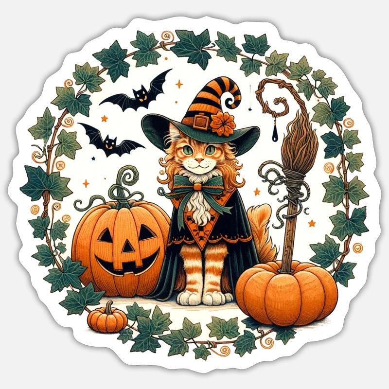 Halloween Chat au gingembre Sticker taille S (10 x 10 cm)