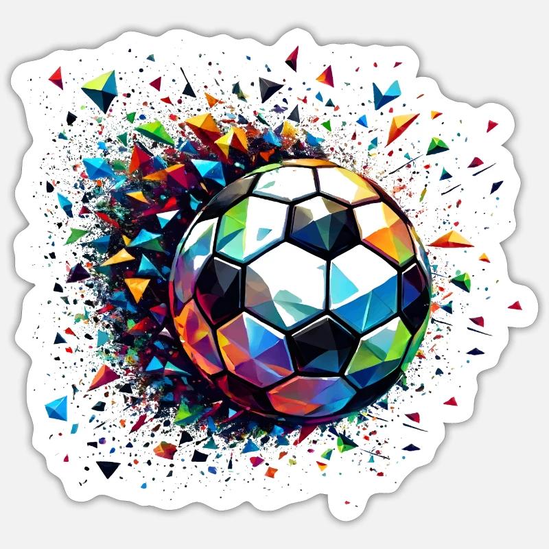 Bunt dynamisches Fußball Motiv mit Lichtreflexe - Sticker Größe S (10 x 10 cm) - Mattweiß