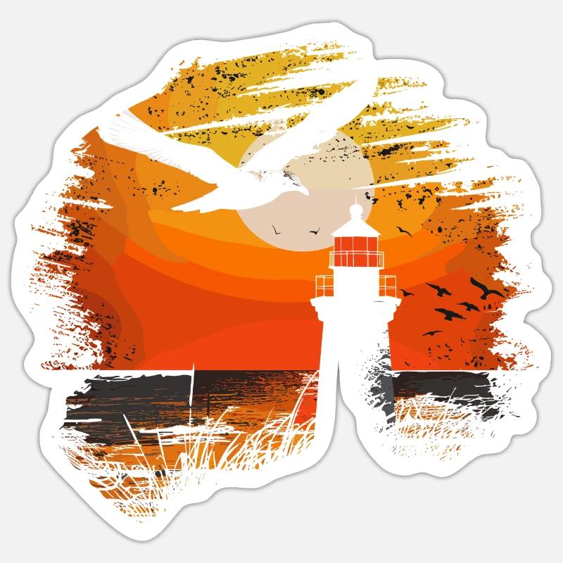 Möwe Seevogel Leuchtturm Sunset - Sticker Größe S (10 x 10 cm) - Mattweiß