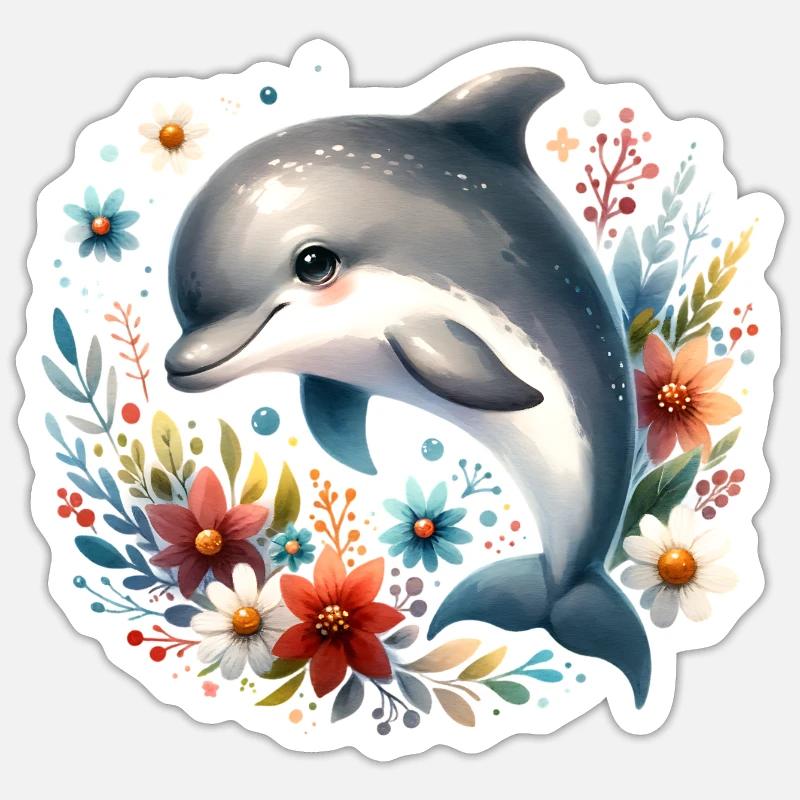 Delfin - Sticker Größe S (10 x 10 cm) - Mattweiß
