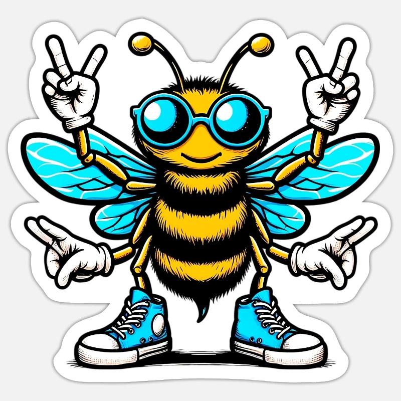 Bee with Sunglasses - Sticker size S (10 x 10 cm) - white matte