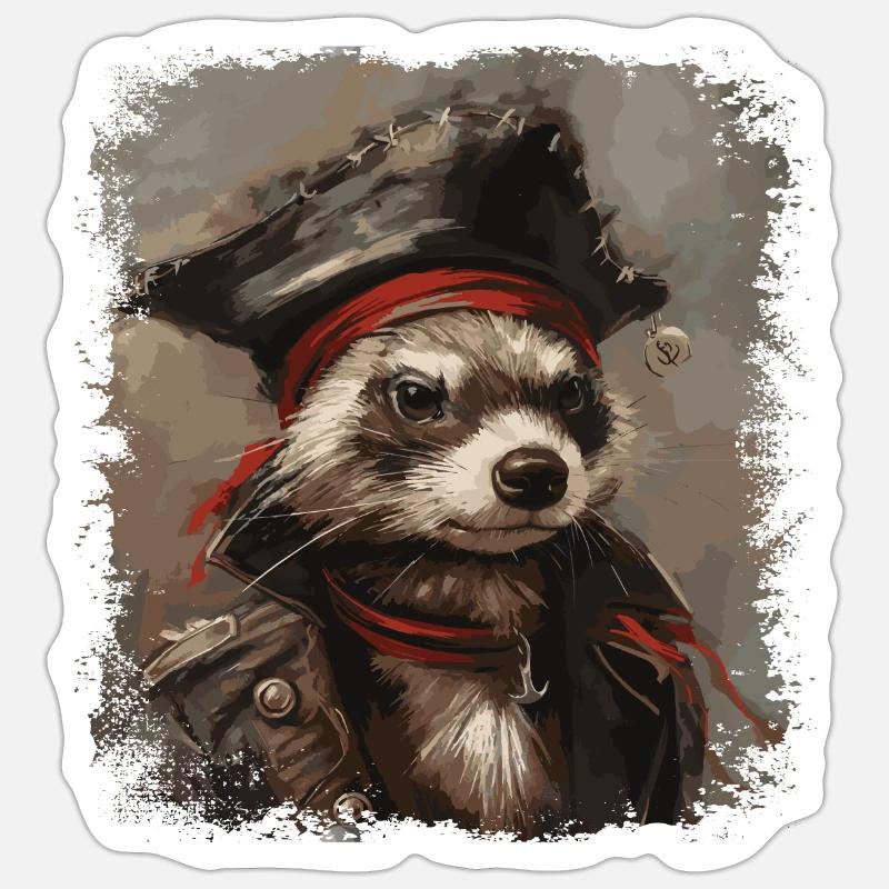 Frettchen Pirat - Sticker Größe S (10 x 10 cm) - Mattweiß