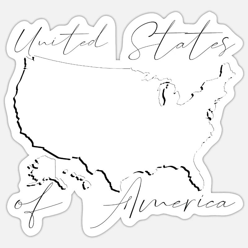 États-Unis | Carte | Script fantôme - Sticker taille S (10 x 10 cm) - blanc mat