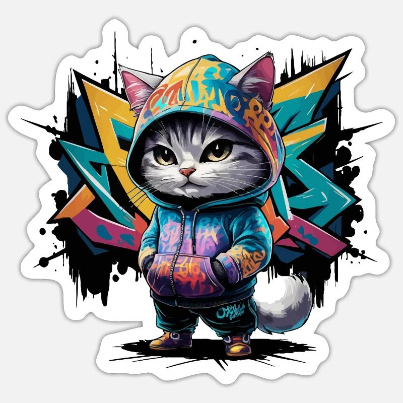 grafitti cat - Sticker taille S (10 x 10 cm) - blanc mat