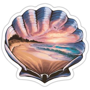 Muschel Strand Szene Serene Ozean Landschaft - Sticker Größe S (10 x 10 cm) - Mattweiß - Vorne