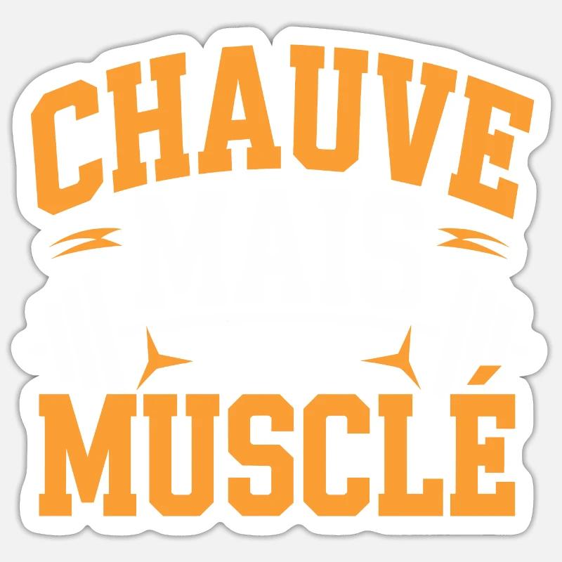 Chauve mais musclé - Sticker taille S (10 x 10 cm) - blanc mat