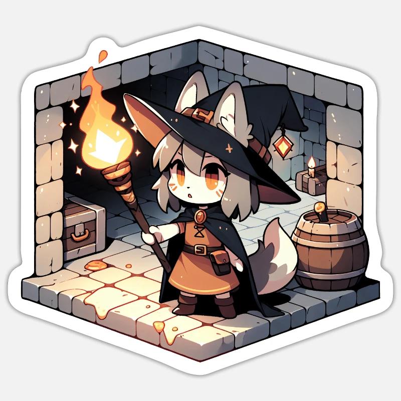 Chat Sorcière dans le donjon Sticker taille S (10 x 10 cm)