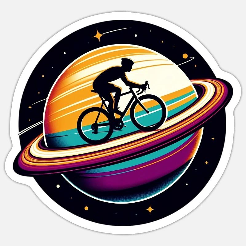 Radfahrer auf dem Saturn - Sticker Größe S (10 x 10 cm) - Mattweiß