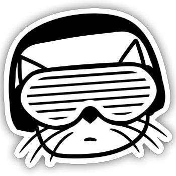 DJ Katze Kopf Gesicht Party Club Musik Haustier - Sticker Größe S (10 x 10 cm) - Mattweiß - Vorne