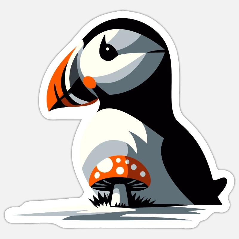 Puffin and toadstool - Sticker size S (10 x 10 cm) - white matte