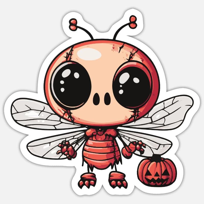 Libellule Halloween Zombie - Sticker taille S (10 x 10 cm) - blanc mat